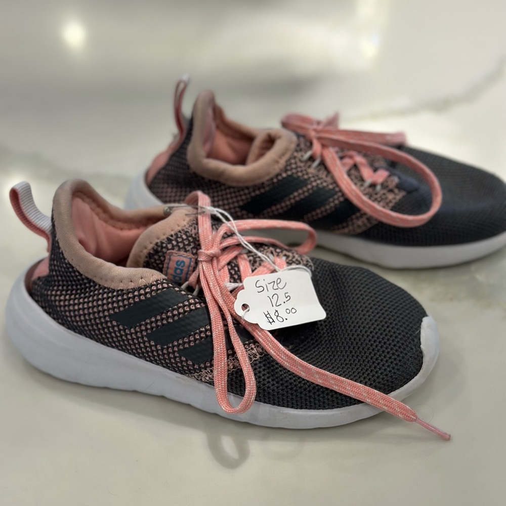 Little girls size 12.5 pink and gray adidas sneakers